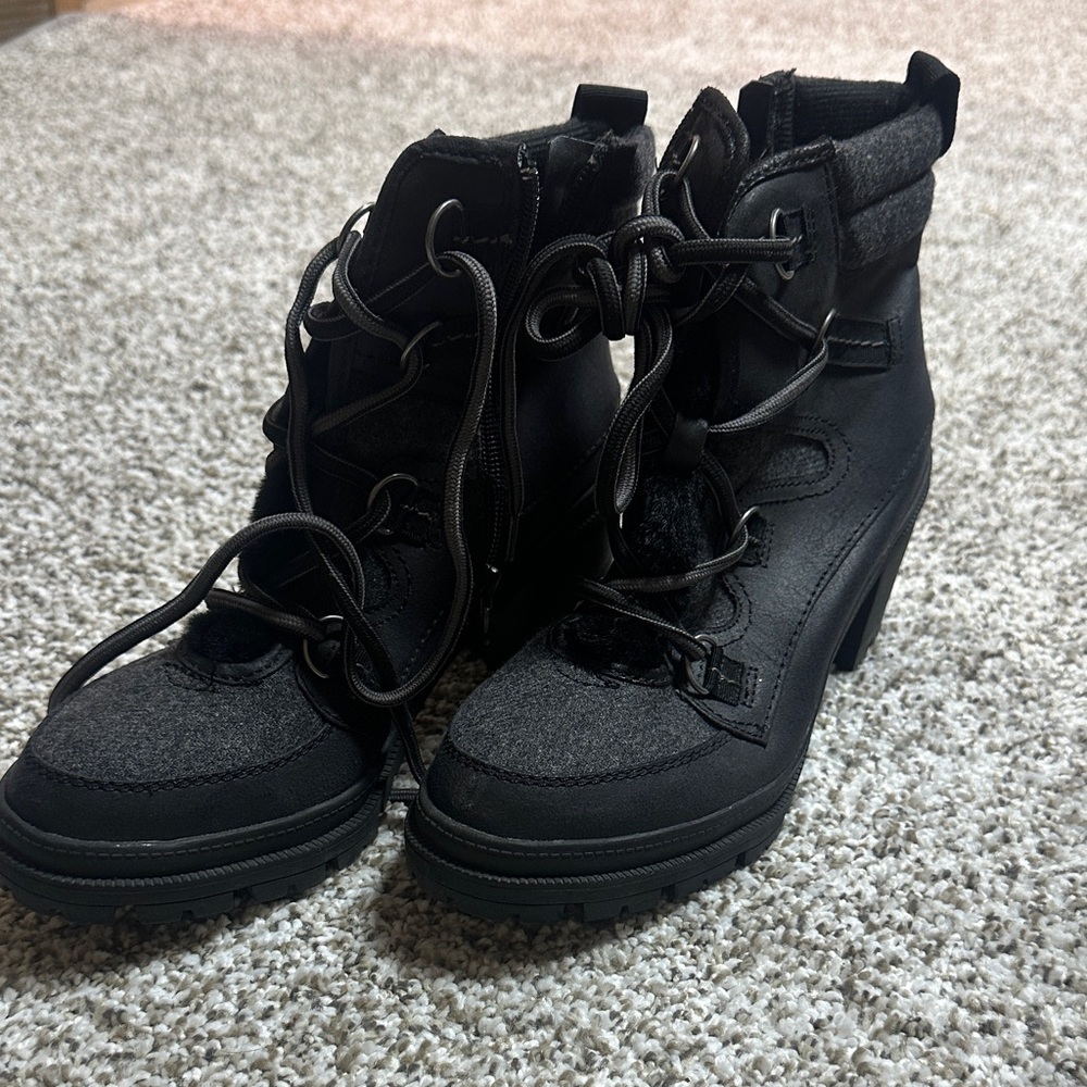 Black Lace-Up Heeled Ankle Boots for Women